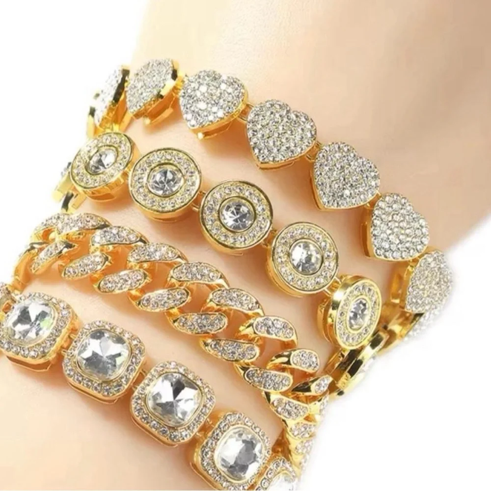 Gold Crystal-Accent Women’s Bracelet 4 piece Set 7inch